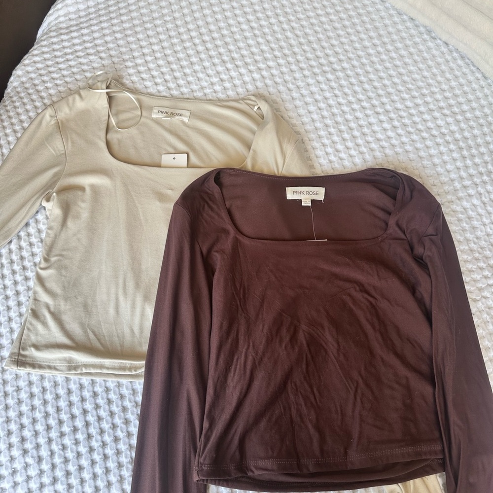 Pink Rose Cream and Brown Long Sleeve Tops